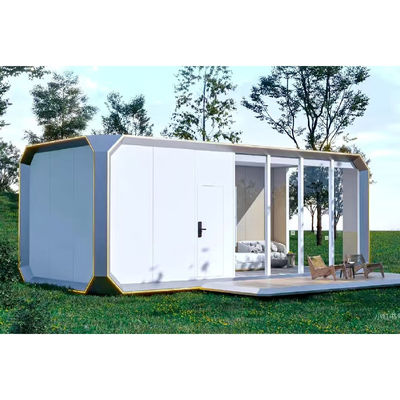 Galvanized Steel Frame And Metal Carved Panel Incorporated In The Structure Of Apple Cabin House