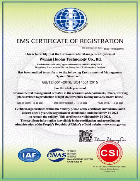 Chine Wuhan Huohu Technology Co., Ltd. certifications
